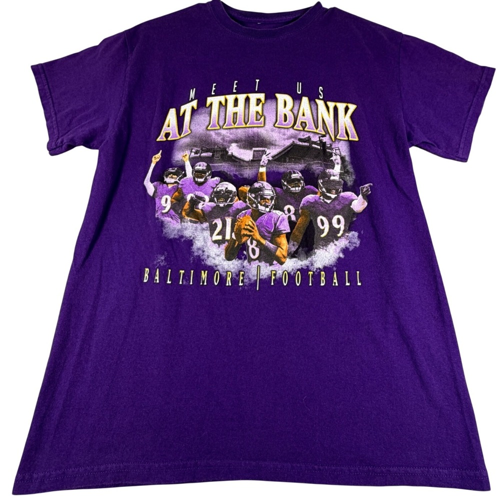 Baltimore Ravens Football Meet Us At The Bank Purple T-Shirt Mens Small